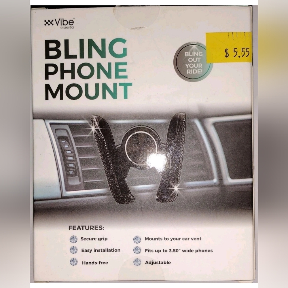 Vibe E-Ssential Black Rhinestone Bling Vehicle Car Cell Phone Holder Mount